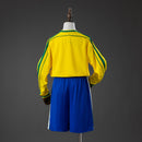 Brazil 1998 Home Retro Long Sleeve Kids Kit Jersey Size 16-28