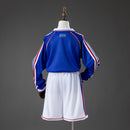 France 1998 Home Retro Long Sleeve Kids Kit Jersey Size 16-28