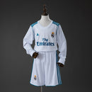 Real Madrid 17/18 Home Retro Long Sleeve Kids Kit Jersey Size 16-28
