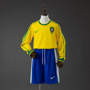 Brazil 1998 Home Retro Long Sleeve Kids Kit Jersey Size 16-28