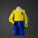 Brazil 2002 Home Retro Long Sleeve Kids Kit Jersey SIZE 16-28