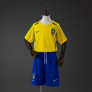 Brazil 2002 Home Retro Kids Kit Jersey SIZE 16-28